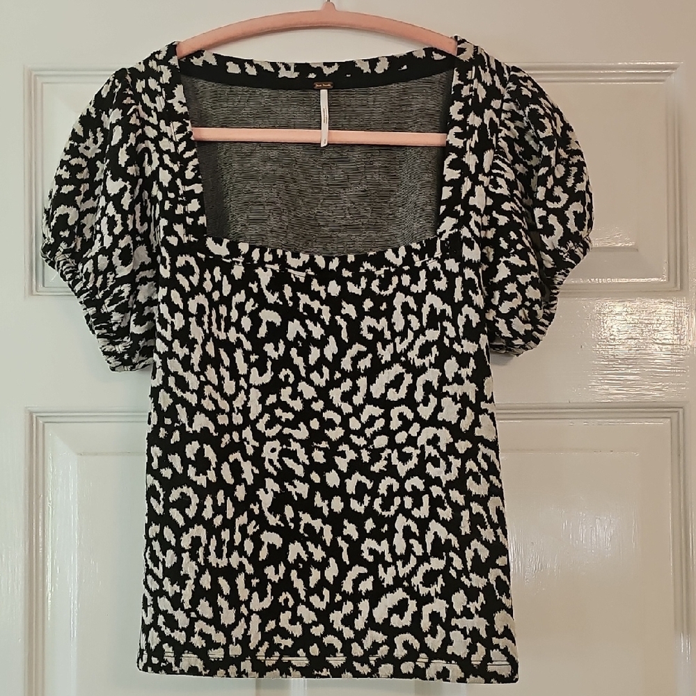 Free People Olive And Cream Animal Print Blouse